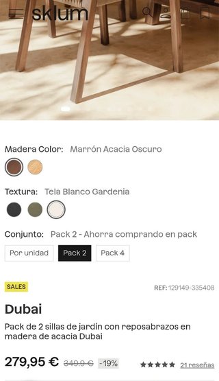 SKLUM Pack 2 Sillas Jardín Reposabrazos