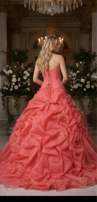 Vestido Princesa Coral con Tul y Pedrería