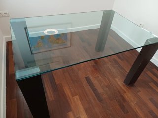 Mesa cristal y madera comedor/cocina