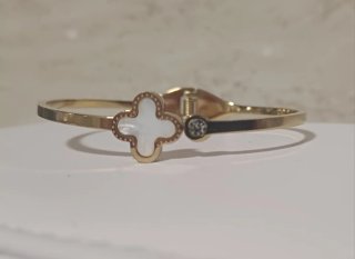 Brazalete Acero Inoxidable Dorado y Blanco