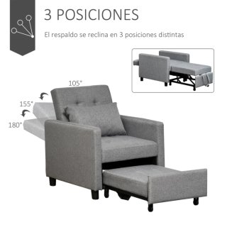 Sofá Cama 1 Plaza Tapizado Lino Gris