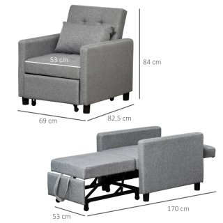 Sofá Cama 1 Plaza Tapizado Lino Gris
