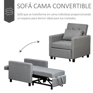Sofá Cama 1 Plaza Tapizado Lino Gris
