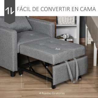 Sofá Cama 1 Plaza Tapizado Lino Gris