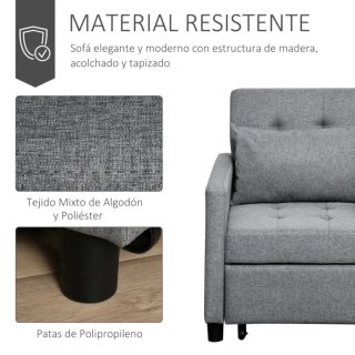 Sofá Cama 1 Plaza Tapizado Lino Gris