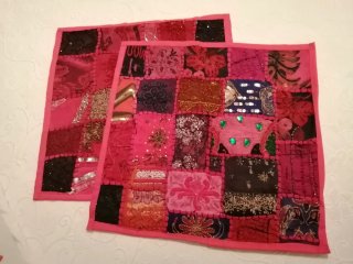 2 fundas de cojín rosa fucsia  con patchwork
