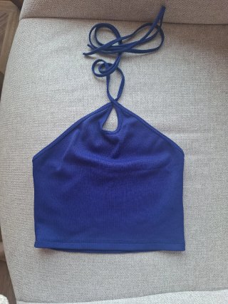Top Zara azul halter cuello talla S