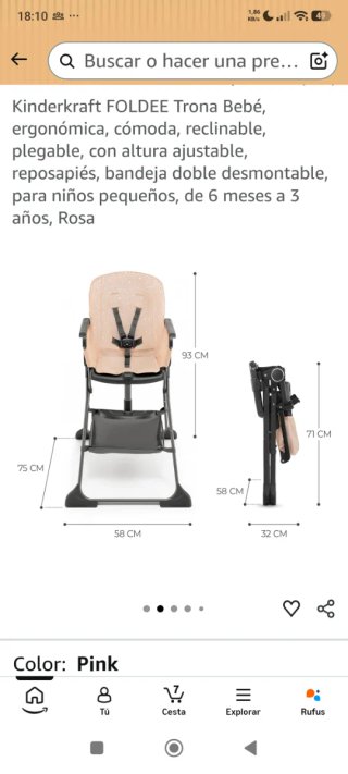 Trona Plegable Kinderkraft FOLDEE Rosa