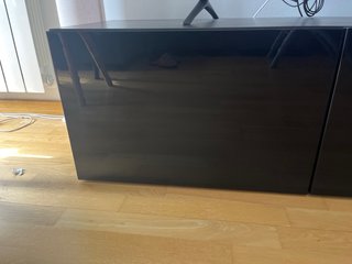 Mueble TV puertas Negro Brillo y marron mate