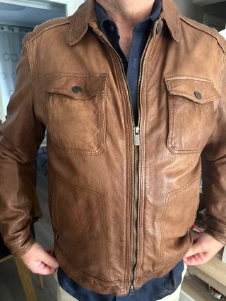 Cazadora de piel hombre marrón