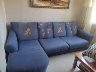 Sofá chaise longue azul 4 plazas