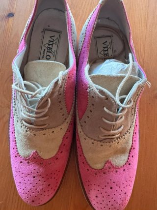 Zapatos Oxford Vitelo Ante Rosa y Beige