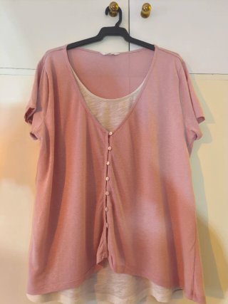 Camisa rosa y blanca mujer manga corta