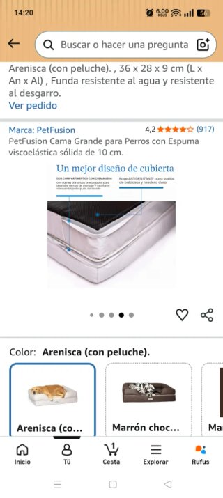 Cama Perro Viscoelástica Grande Beige/Gris