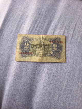 Billete 2 Pesetas República Española 1938