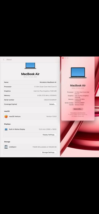 MacBook Air 13-inch (2020) — Intel i3, 8 GB RAM, 2