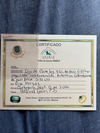 Dije de Plata y Esmeralda Colombiana certificada