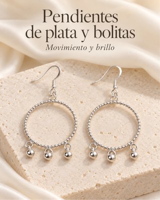 Pendientes de Aros con Bolitas Plateados