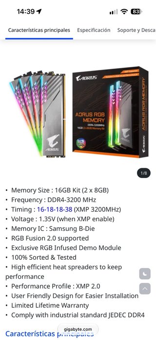 Aorus RGB DDR4 16GB (2x8GB) 3200MHz