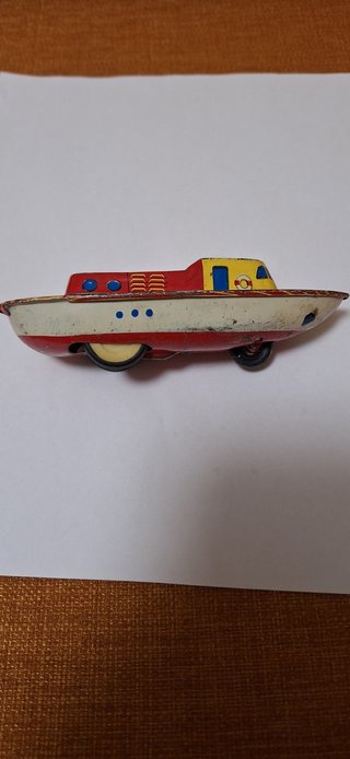Barca d'epoca in latta ad alta velocità a frizione (non funzionante) Vintage
