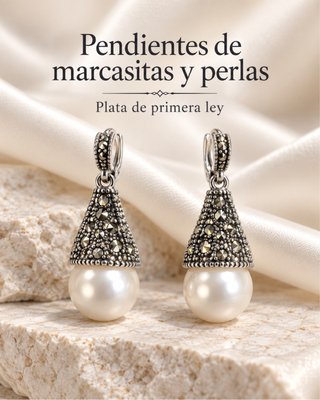 Pendientes de Marcasitas y Perlas plata de ley