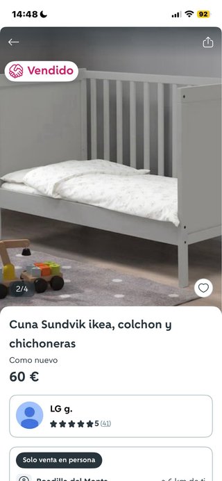 Cuna IKEA Sundvik con colchón y ropa de cama