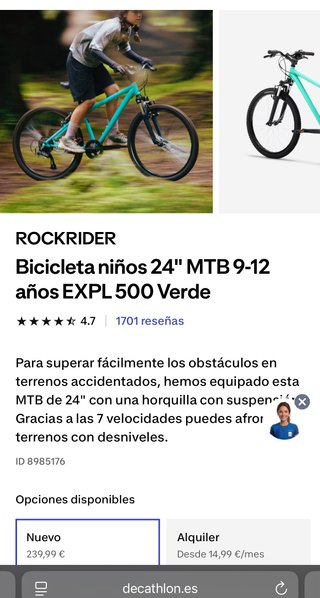 ROCKRIDER B-Twin 24" MTB 9-14 años EXPL 500
