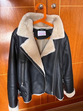 Abrigo niña Zara Negro y Beige Talla 11-12 años