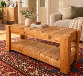 Mesa de Centro de Madera Maciza Rústica