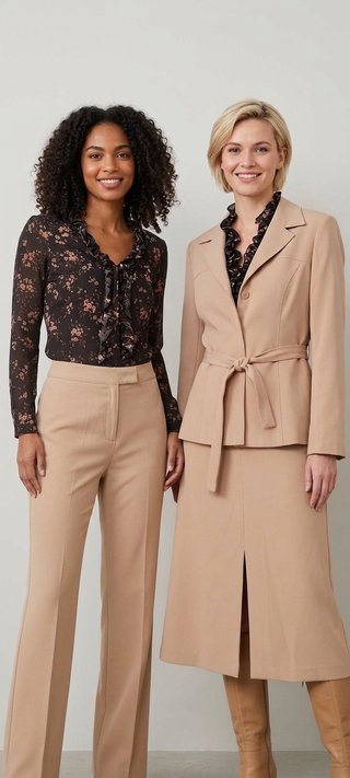 Traje beige falda y pantalón