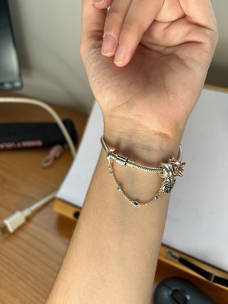 Cadena de seguridad Pandora, 3 gemas, plata de 1ª.