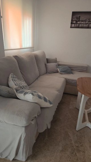 Sofá Chaiselongue Beige/Gris Tela
