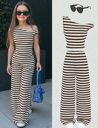 Conjunto rayas marrón/blanco Talla 12 (S)