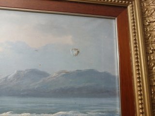 Cuadro al Óleo Paisaje Marino con Marco Dorado