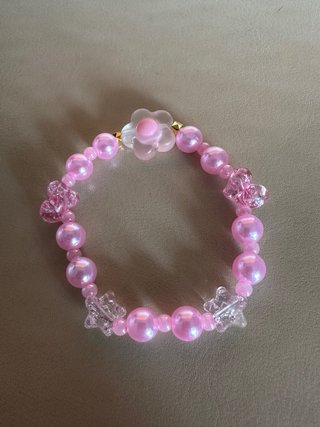 Pulsera de Cuentas Flor Rosa Hecha a Mano