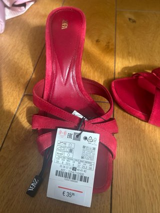 Sandalias Zara Piel Rojas Talla 39