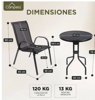 OFERTA.Mesa Redonda y 2 Sillas Balcón/Jardín.