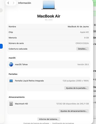 MacBook Air M2 13.6 2022 8GB 256GB Plata