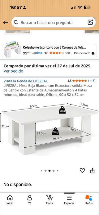 Mesa de centro LIFEZEAL blanca