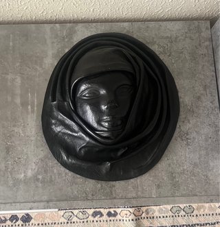 Escultura Máscara Pared Cuero Negro Vintage