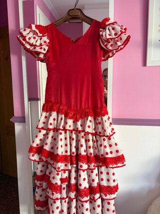 Traje Flamenca Niña Rojo y Blanco