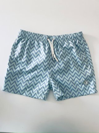 Bañador Estampado Zigzag Azul y Verde Agua