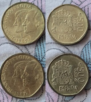 Lote de dos monedas de 500 pesetas, Juan Carlos I