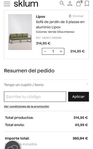 Sofá de aluminio Sklum NUEVO