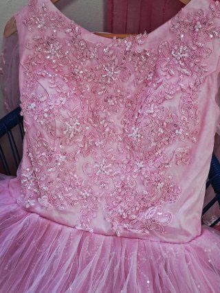 Vestido Fiesta Niña Rosa Bordado Tul