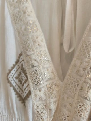 Vestido Ibicenco Talla Única Dorado y Blanco