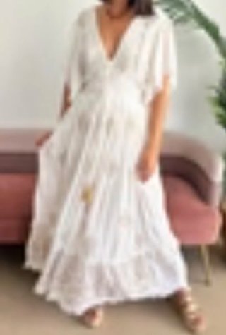 Vestido Ibicenco Talla Única Dorado y Blanco