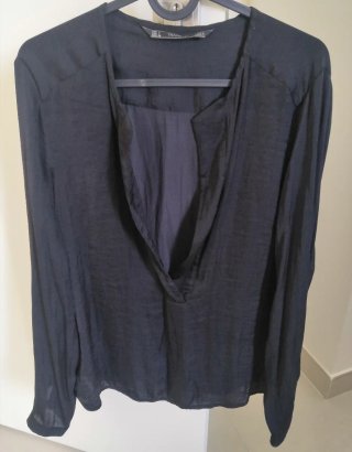 Camisa Negra Manga Larga Zara