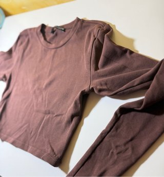 Top Zara Manga Larga Marrón Talla S