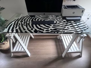 Mesa de Escritorio de Cristal con Caballetes